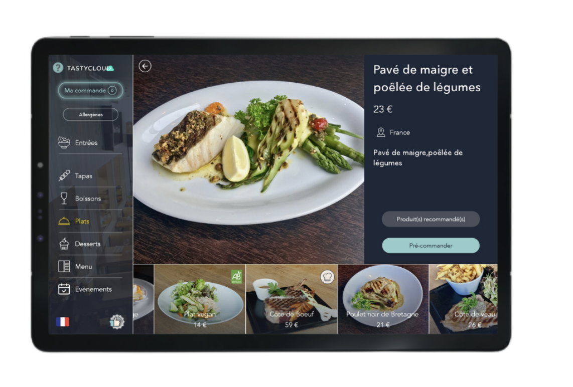 Menu sur tablette de TastyCloud pour vous aider en période de rush